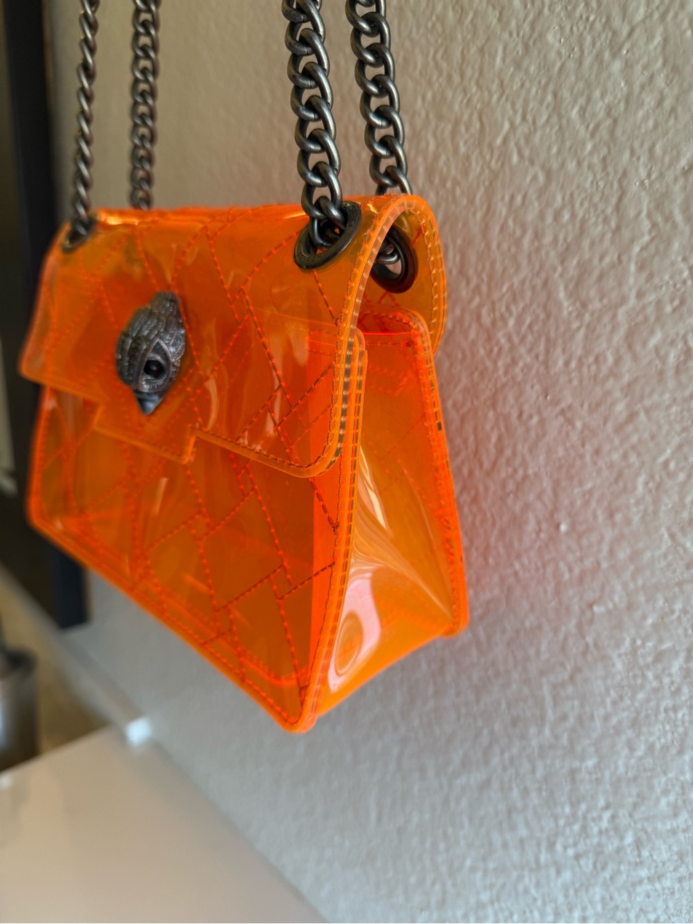 Kurt Geiger London Orange Mini Kensington Vinyl Clear Crossbody Bag - Picture 17 of 17